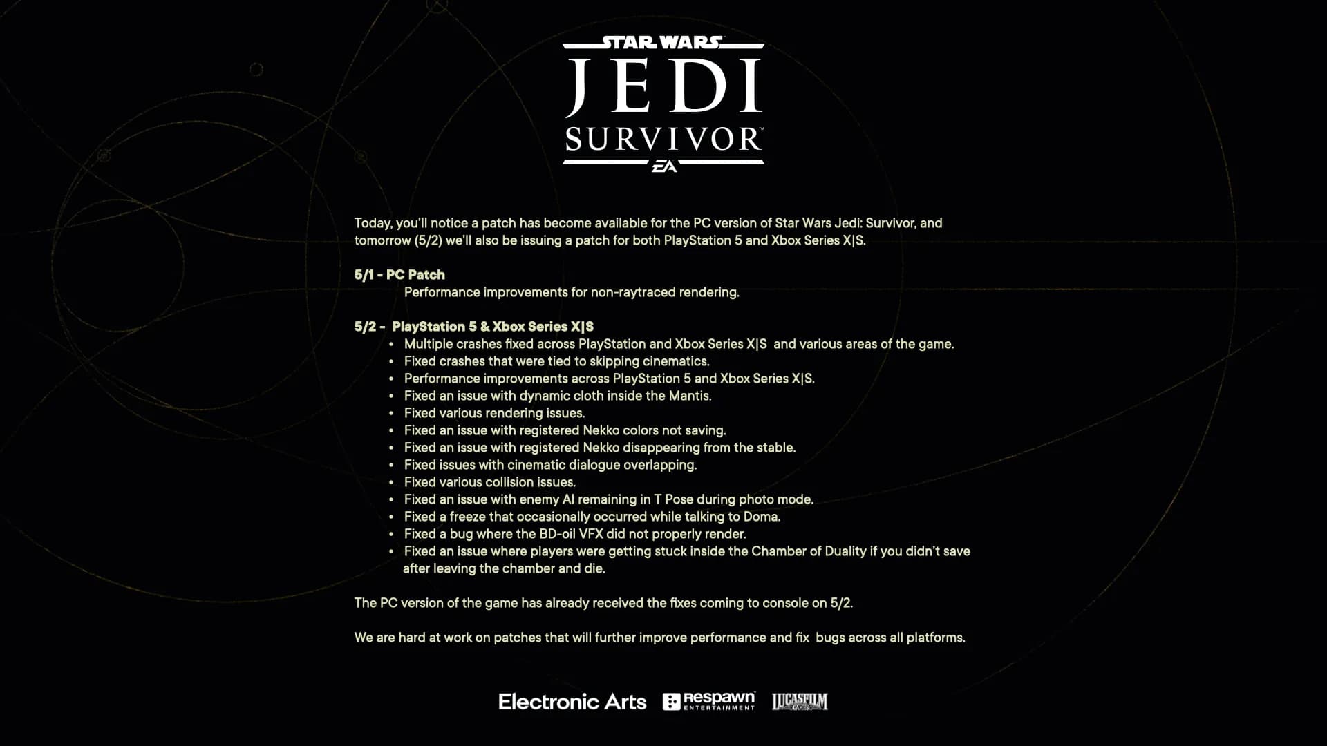 Star Wars Jedi: Survivor обзавёлся патчем
