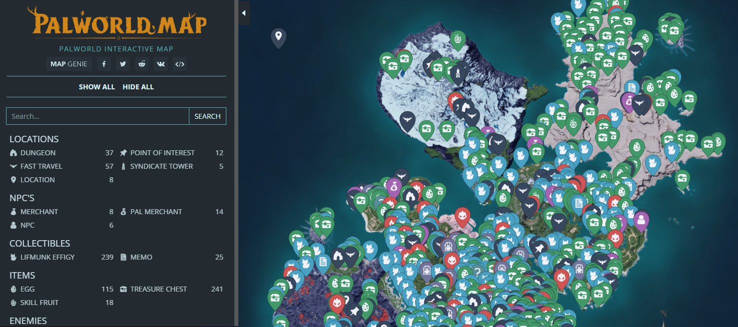 Интерактивная карта мира Palworld
