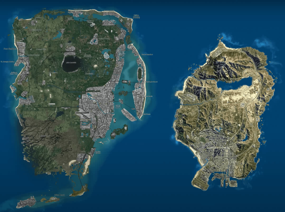 Карта Grand Theft Auto 6 — слухи, сливы, какой размер, города и районы