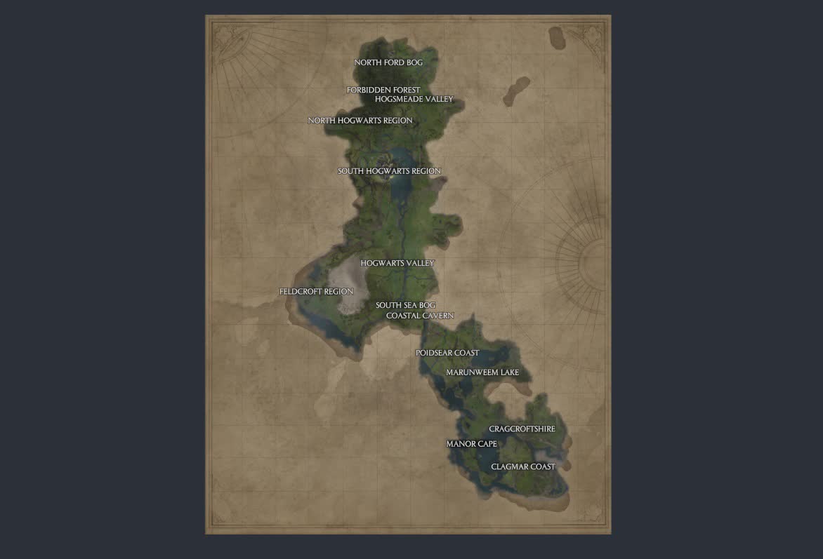 Интерактивная карта мира Hogwarts Legacy