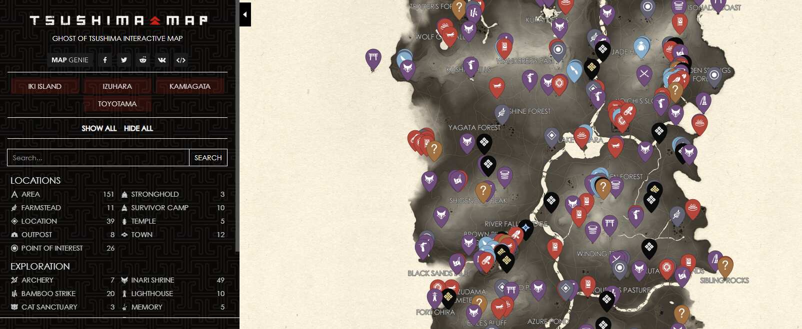 Интерактивная карта Ghost of Tsushima на ПК — все отметки