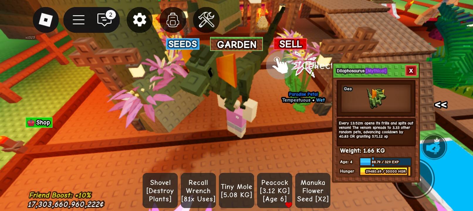 Все про дилофозавра в Roblox Grow a Garden: что делает и как получить