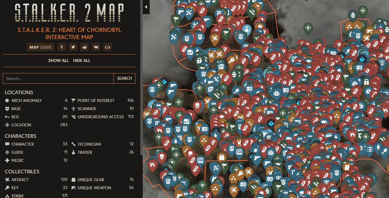 Полная интерактивная карта мира Stalker 2