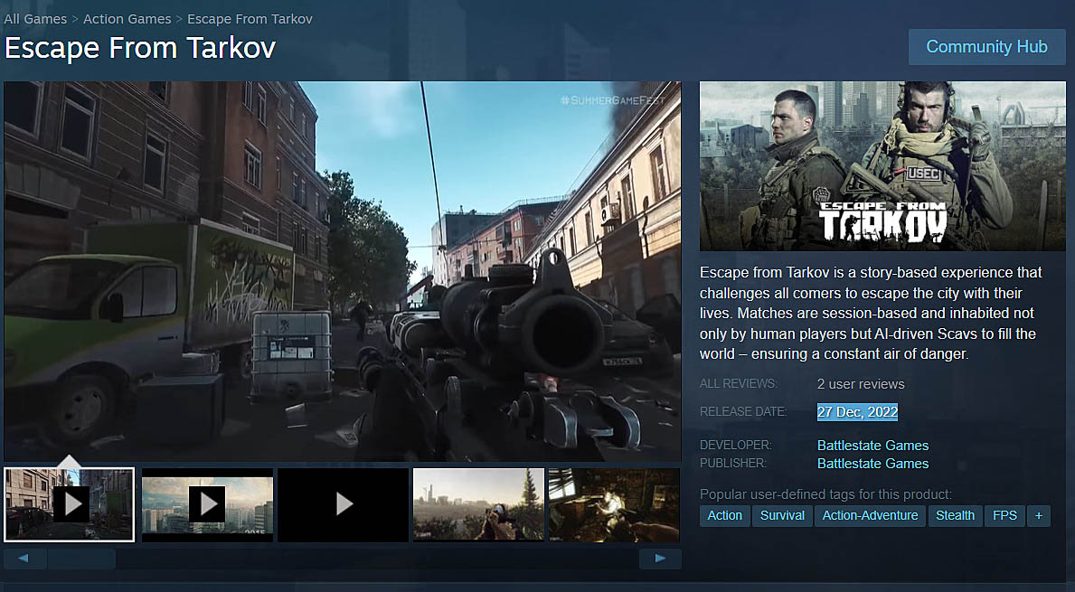 Пользователи нашли в Steam фейковую страницу шутера Escape from Tarkov