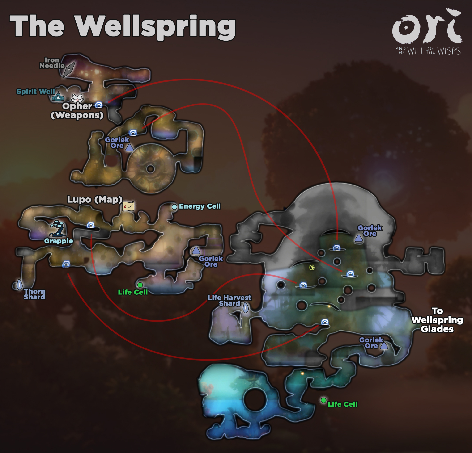 Карта ресурсов Ori and the Will of the Wisps 