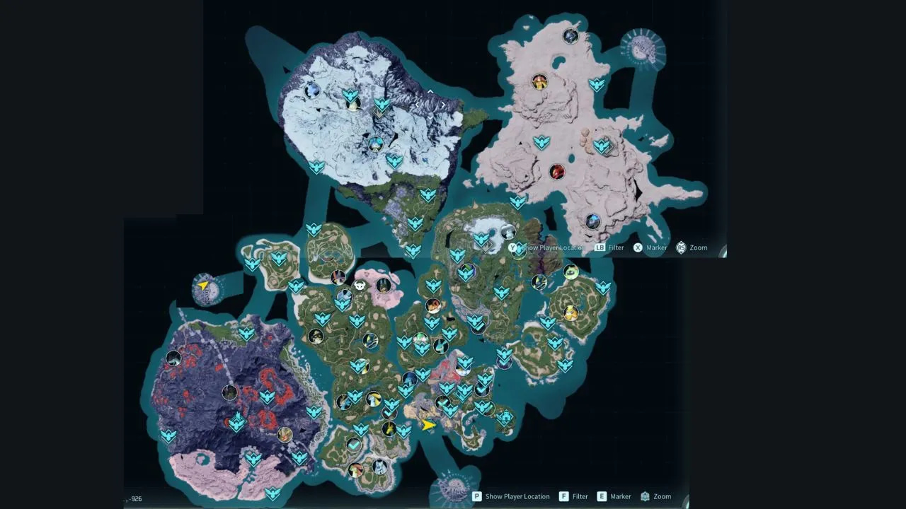 Карта Palworld: биомы, регионы и башни